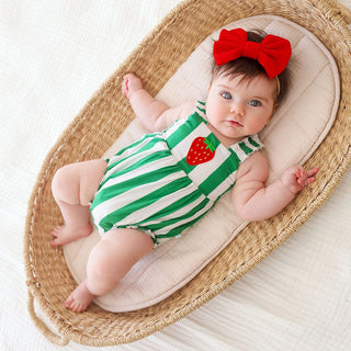 Bamboo Ruffled Strap Bubble Romper - Strawberry Stripe