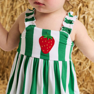 Bamboo Ruffled Strap Bubble Romper - Strawberry Stripe