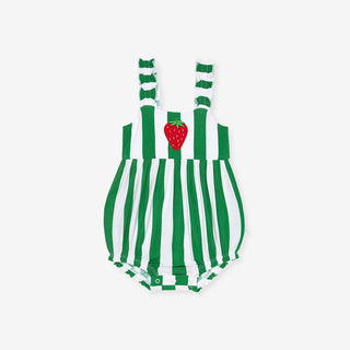 Bamboo Ruffled Strap Bubble Romper - Strawberry Stripe