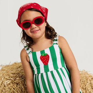 Bamboo Ruffled Strap Dress - Strawberry Stripe Posh Peanut Size: 2T