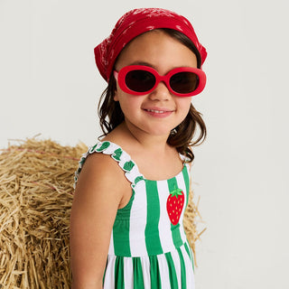 Bamboo Ruffled Strap Dress - Strawberry Stripe Posh Peanut Size: 2T