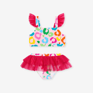 Ruffled Tank Tulle Two Piece Swimsuit - Luella (Leopard) Posh Peanut Size: 6-12 Months