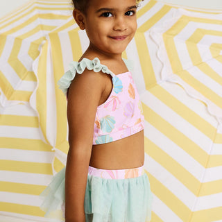 Ruffled Tank Tulle Two Piece Swimsuit - Shelly Pink (Seashells) Posh Peanut Size: 6-12 Months