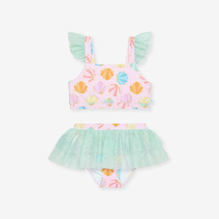 Ruffled Tank Tulle Two Piece Swimsuit - Shelly Pink (Seashells) Posh Peanut Size: 6-12 Months