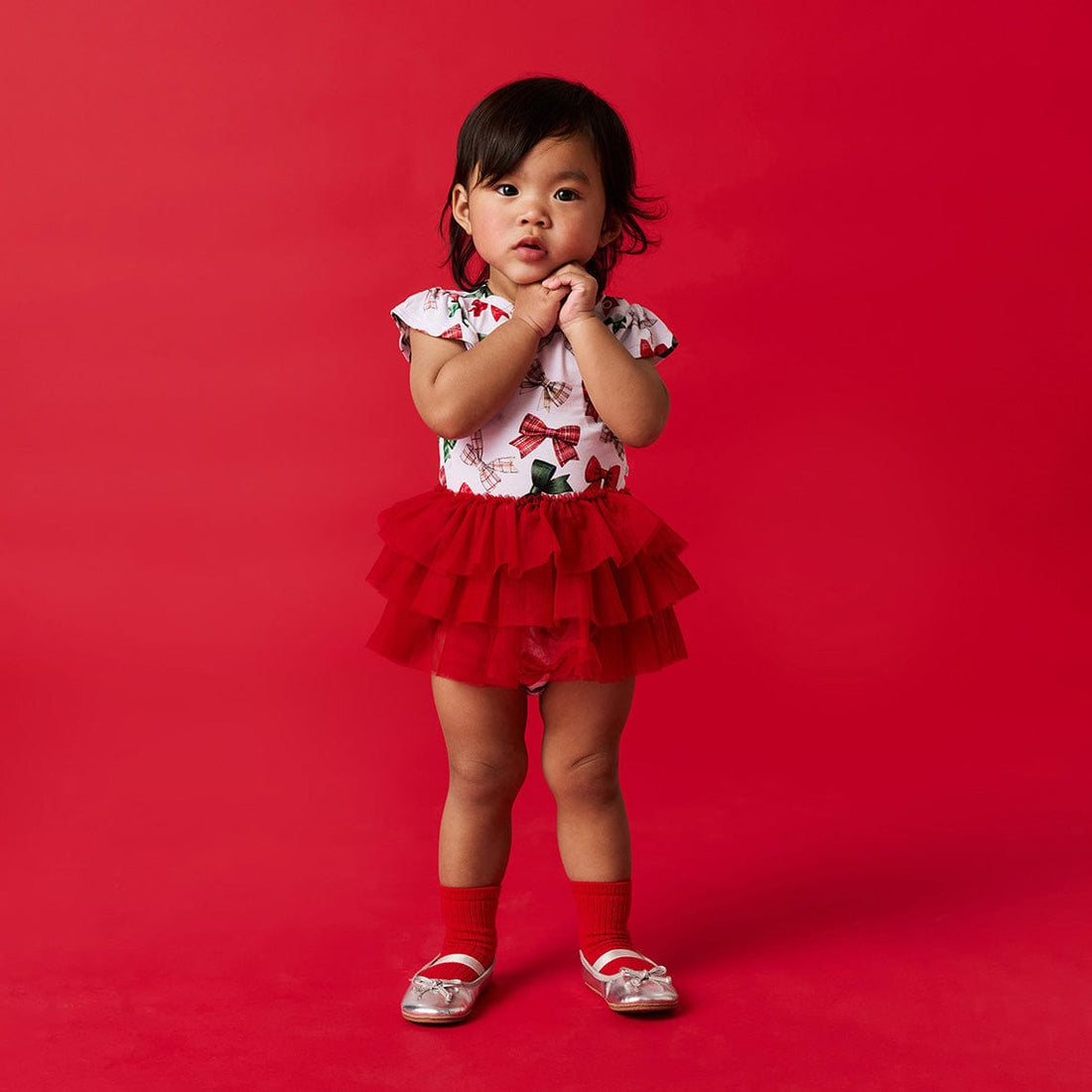 Ruffled Tulle holiday bodysuit dress, Christabel
