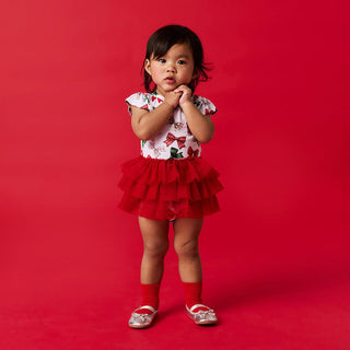 Bamboo Ruffled Tulle Bodysuit Dress - Christabel (Bows) Posh Peanut Size: 0-3 Months