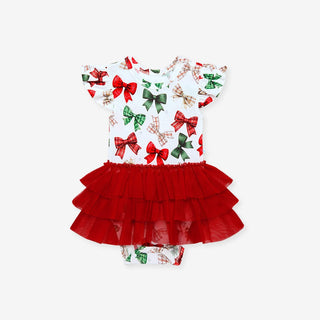 Bamboo Ruffled Tulle Bodysuit Dress - Christabel (Bows) Posh Peanut Size: 0-3 Months