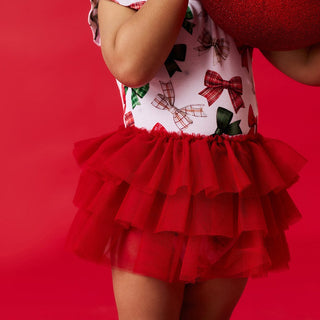 Bamboo Ruffled Tulle Bodysuit Dress - Christabel (Bows) Posh Peanut Size: 0-3 Months