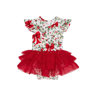 Bamboo Ruffled Tulle Tiered Bodysuit Dress - Happy Holly-Days Posh Peanut