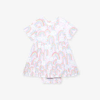 Bamboo Ruffled Twirl Bodysuit Dress - April (Rainbows) Posh Peanut Size: 3-6 Months