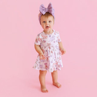Bamboo Ruffled Twirl Bodysuit Dress - Erica (Dinosaurs) Posh Peanut Size: 0-3 Months