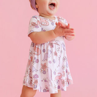 Bamboo Ruffled Twirl Bodysuit Dress - Erica (Dinosaurs) Posh Peanut Size: 0-3 Months