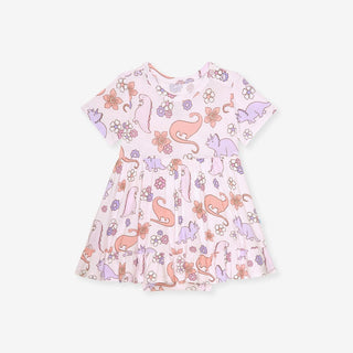 Bamboo Ruffled Twirl Bodysuit Dress - Erica (Dinosaurs) Posh Peanut Size: 0-3 Months