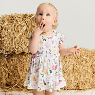 Bamboo Ruffled Twirl Bodysuit Dress - Jo (Chickens)