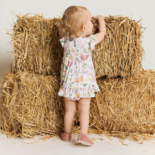 Bamboo Ruffled Twirl Bodysuit Dress - Jo (Chickens)