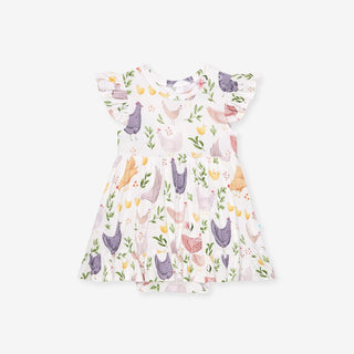 Bamboo Ruffled Twirl Bodysuit Dress - Jo (Chickens)
