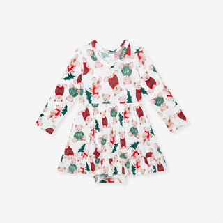 Bamboo Ruffled Twirl Bodysuit Dress - Lachlan (Teddy Bears) Posh Peanut Size: 0-3 Months