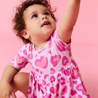 Bamboo Ruffled Twirl Bodysuit Dress - Love Leopard Posh Peanut Size: 0-3 Months
