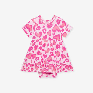 Bamboo Ruffled Twirl Bodysuit Dress - Love Leopard Posh Peanut Size: 0-3 Months