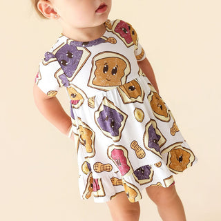 Bamboo Ruffled Twirl Bodysuit Dress - Peanut Butter Jelly Time Posh Peanut Size: 6-12 Months