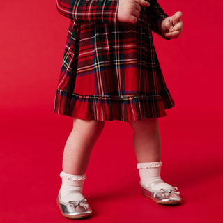 Bamboo Ruffled Twirl Bodysuit Dress - Red Tartan Plaid