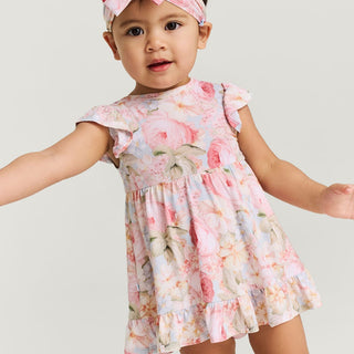 Bamboo Ruffled Twirl Bodysuit Dress - Rose Dreams (Floral) Posh Peanut Size: 0-3 Months