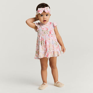 Bamboo Ruffled Twirl Bodysuit Dress - Rose Dreams (Floral) Posh Peanut Size: 0-3 Months