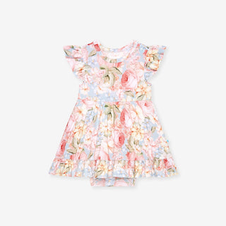 Bamboo Ruffled Twirl Bodysuit Dress - Rose Dreams (Floral) Posh Peanut Size: 0-3 Months