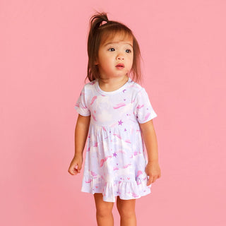 Bamboo Ruffled Twirl Bodysuit Dress - Thea (Unicorns) Posh Peanut Size: 3-6 Months