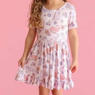 Bamboo Ruffled Twirl Dress - Erica (Dinosaurs) Posh Peanut Size: 2T