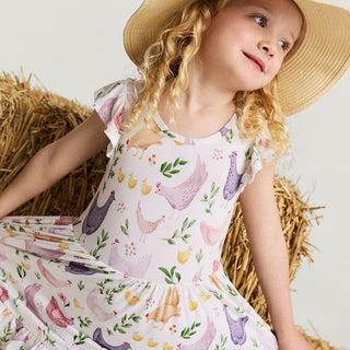 Posh Peanut Girl's Jo Ruffled Twirl Dress in White, 7Y-8Y, Viscose from Bamboo
