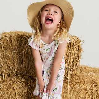 Bamboo Ruffled Twirl Dress - Jo (Chickens)