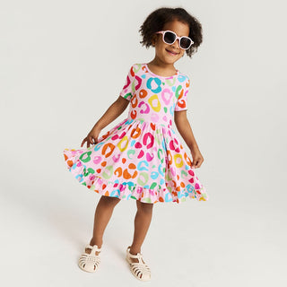 Bamboo Ruffled Twirl Dress - Luella (Leopard) Posh Peanut Size: 2T