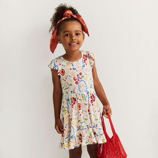 Bamboo Cap Sleeve Ruffled Twirl Dress - Mangia (Pasta) Posh Peanut