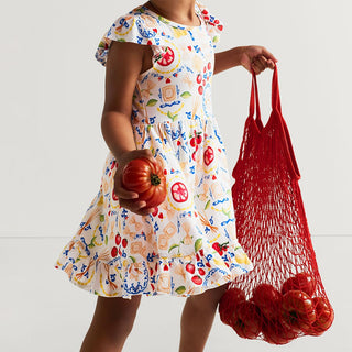 Bamboo Cap Sleeve Ruffled Twirl Dress - Mangia (Pasta) Posh Peanut