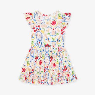 Bamboo Cap Sleeve Ruffled Twirl Dress - Mangia (Pasta) Posh Peanut