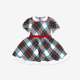 Bamboo Scallop Collar Petticoat Bodysuit Dress - Portia Plaid