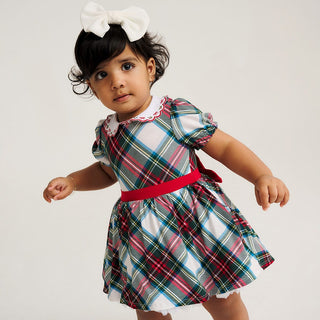 Bamboo Scallop Collar Petticoat Bodysuit Dress - Portia Plaid