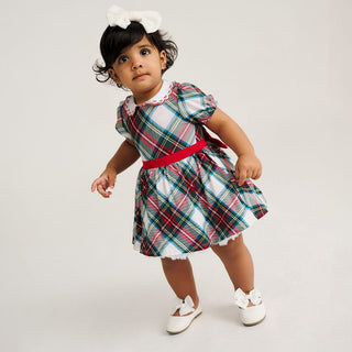 Bamboo Scallop Collar Petticoat Bodysuit Dress - Portia Plaid