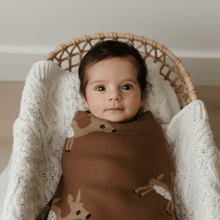 Luxury Cotton Deer Knit Swaddle Baby Blanket Bleu La La Color: Deer - Sage