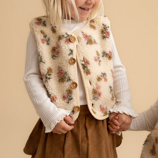 Sherpa Corduroy Reversible Vest - Amber (Floral)