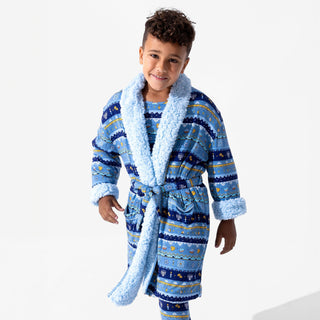 Bamboo Sherpa Robe - Hanukkah Fair Isle Bellabu Bear Size: S/M