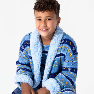 Bamboo Sherpa Robe - Hanukkah Fair Isle Bellabu Bear Size: S/M