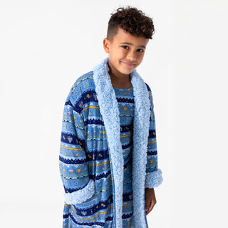 Bamboo Sherpa Robe - Hanukkah Fair Isle Bellabu Bear Size: S/M