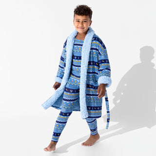 Bamboo Sherpa Robe - Hanukkah Fair Isle Bellabu Bear Size: S/M