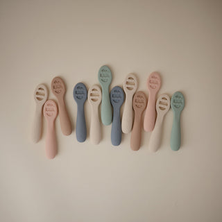 First Feeding Baby Spoons 2-Packsilicone tablewareMushieColor: Powder Blue/Shifting Sand