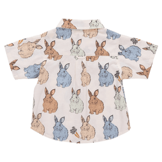 Cotton Short Sleeve Jack Shirt - Blue Vintage Bunnies Pink Chicken Size: 2T