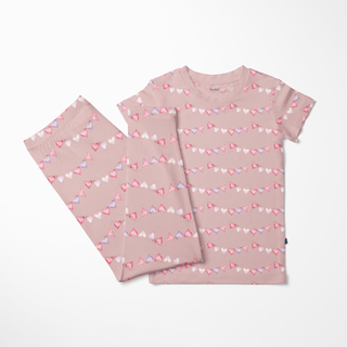 Bamboo Short Sleeve Pajama Set - Baby Rose Heart Bunting Pajama Sets KicKee Pants Size: 3T