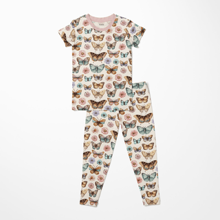 Bamboo Short Sleeve Pajama Set - Botanical Butterflies KicKee Pants Size: 3T