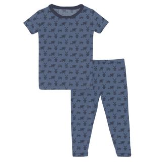 Bamboo Short Sleeve Pajama Set - Denim Tractors & Windmills KicKee Pants Size: 2T